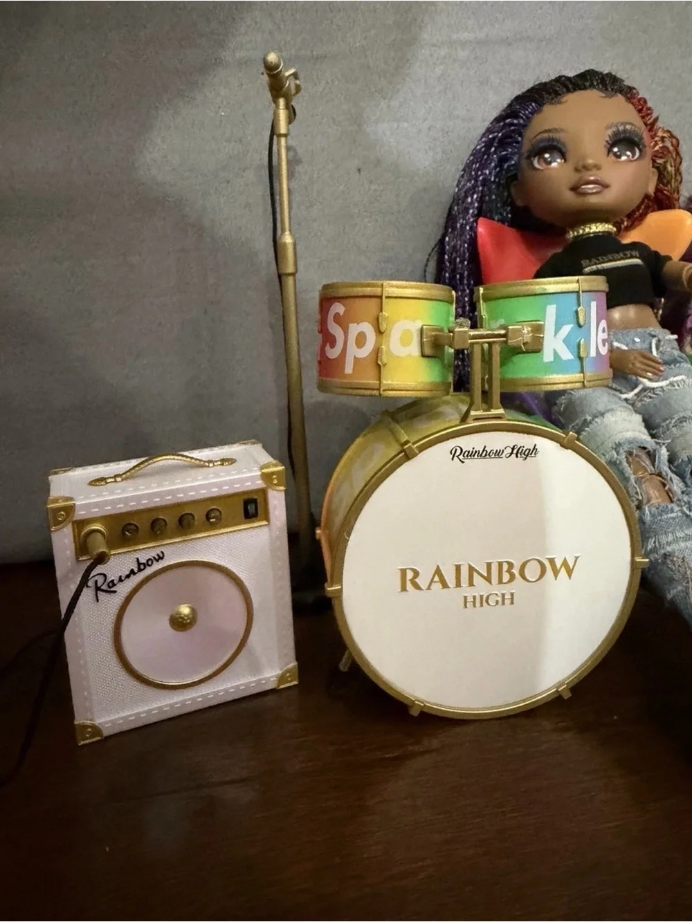 Rainbow High Doll set with drums, chair, microphone